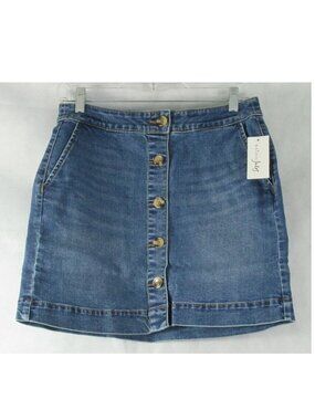 Maison Jules Women's Button-Front Denim Jean Skirt, Merci Blue Wash, Size 2